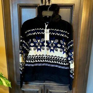 Polo Ralph Lauren Fair Isle Fleece Polo Black Long Sleeve Cotton Blend Hoodie